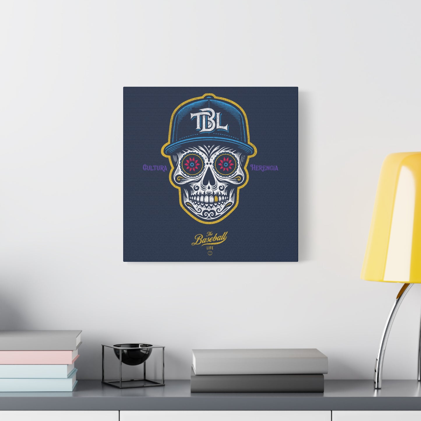 Beisbol Sugar Skull Series_Player 1 Wall Art Canvas_Navy