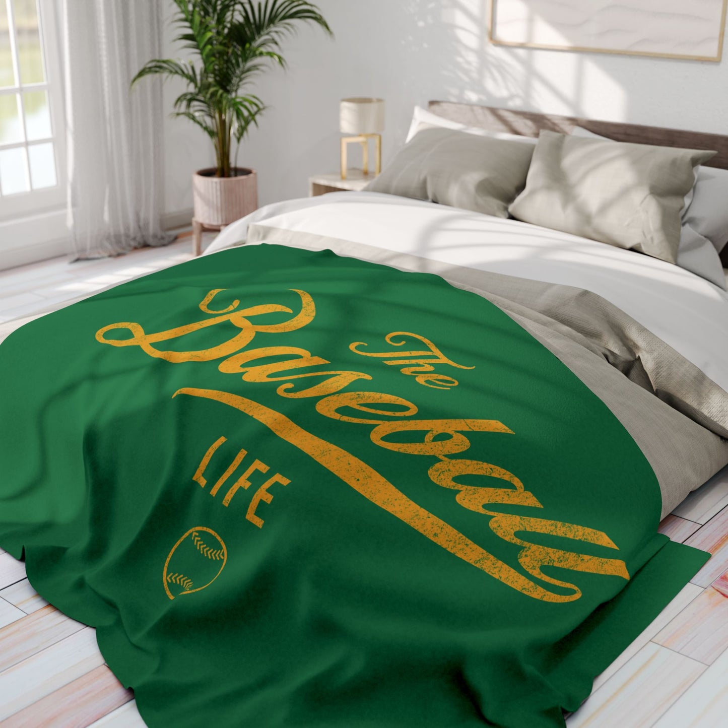 Fleece Blanket_Green w Yellow Gold Print
