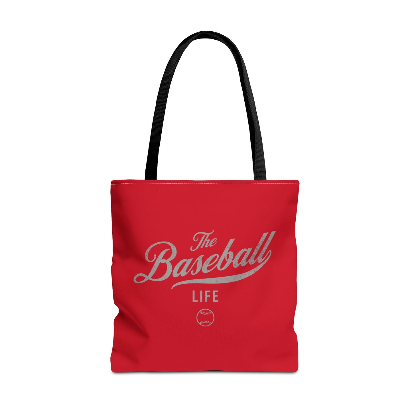 The Baseball Life Tote Bag_Red w Silver Gray Print