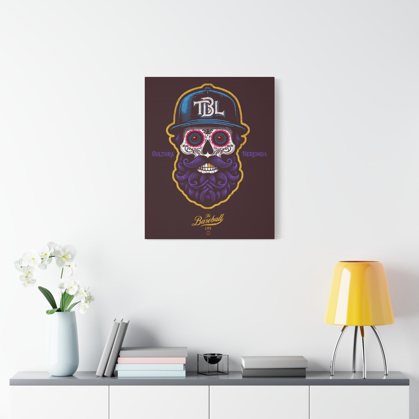 Beisbol Sugar Skull Series_Player 2 Wall Art Canvas_Coffee