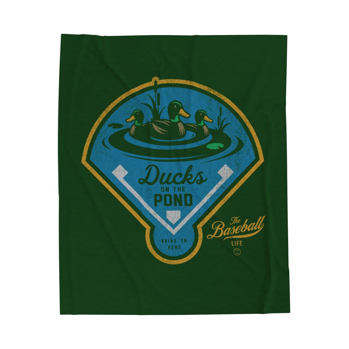 Velveteen Plush Blanket_Ducks on the Pond_Forest Green