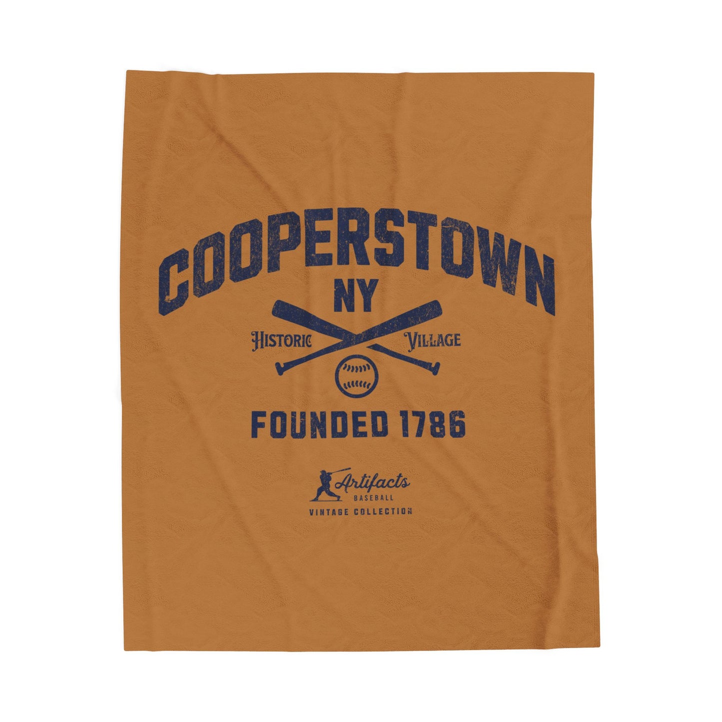 Velveteen Plush Blanket_Artifacts Baseball Collection_Cooperstown NY_Light Brown