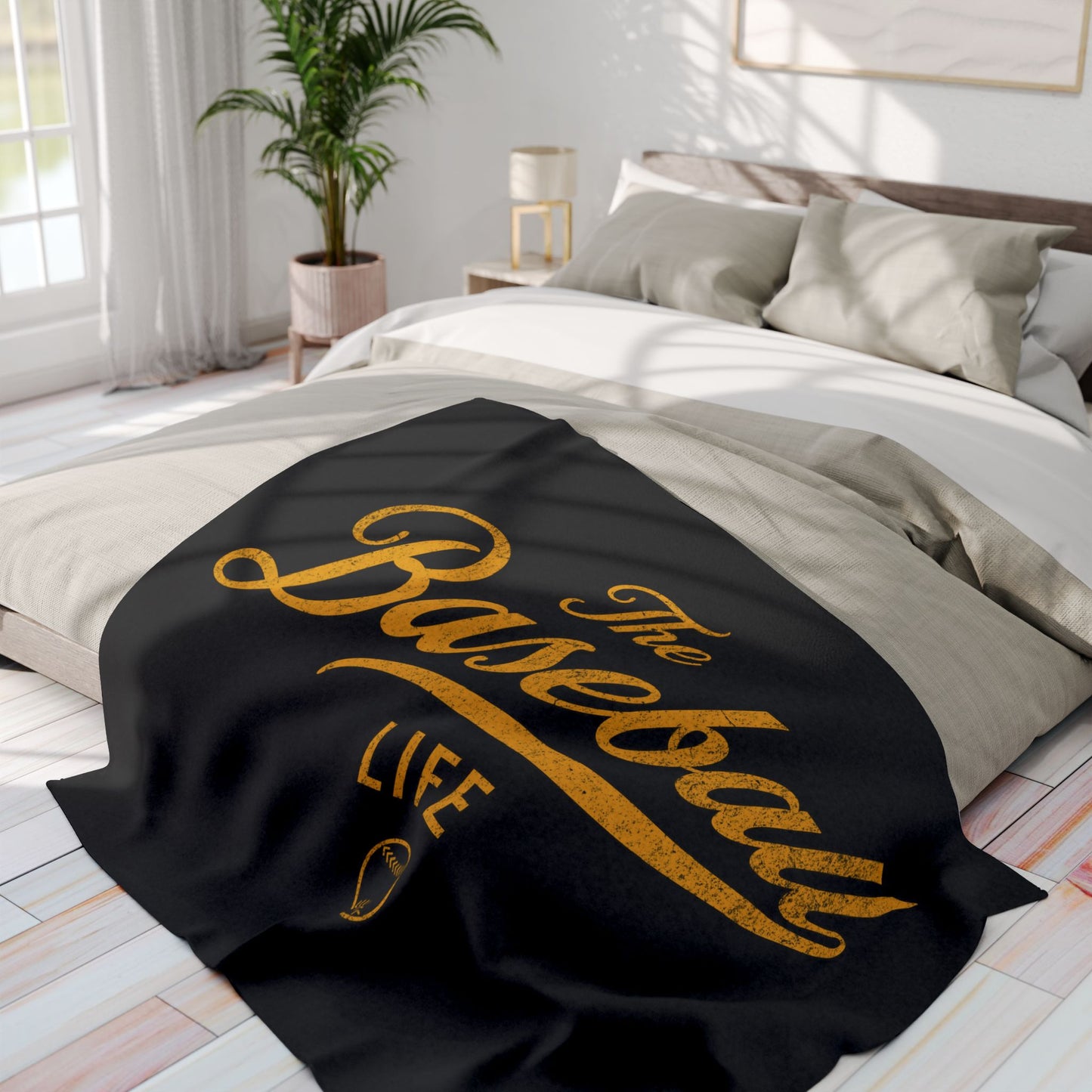 Fleece Blanket_Black w Yellow Gold Print