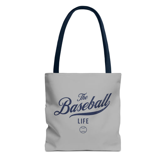 The Baseball Life Tote Bag_Gray w Navy Print