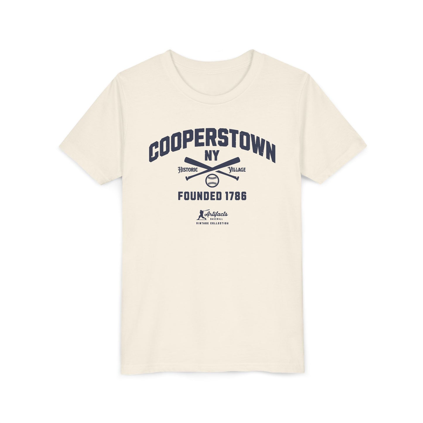 Youth Cooperstown NY Navy Print_Artifacts Baseball Collection T-Shirt