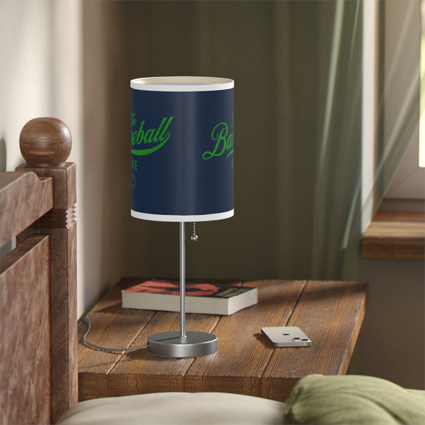 Table Lamp_Navy w Green Print