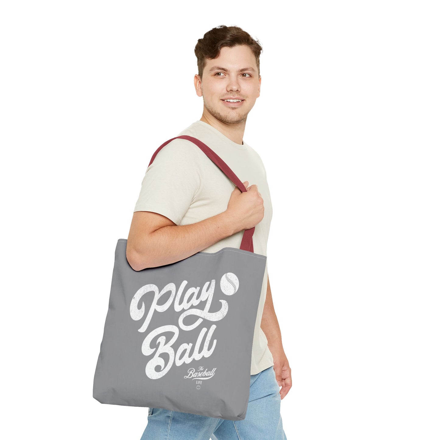 Play Ball Script Tote Bag_Medium Gray