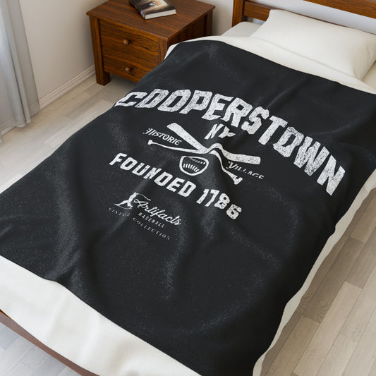Velveteen Plush Blanket_Artifacts Baseball Collection_Cooperstown NY_Black