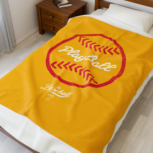 Velveteen Plush Blanket_Play Ball Graphic Baseball_Yellow Gold