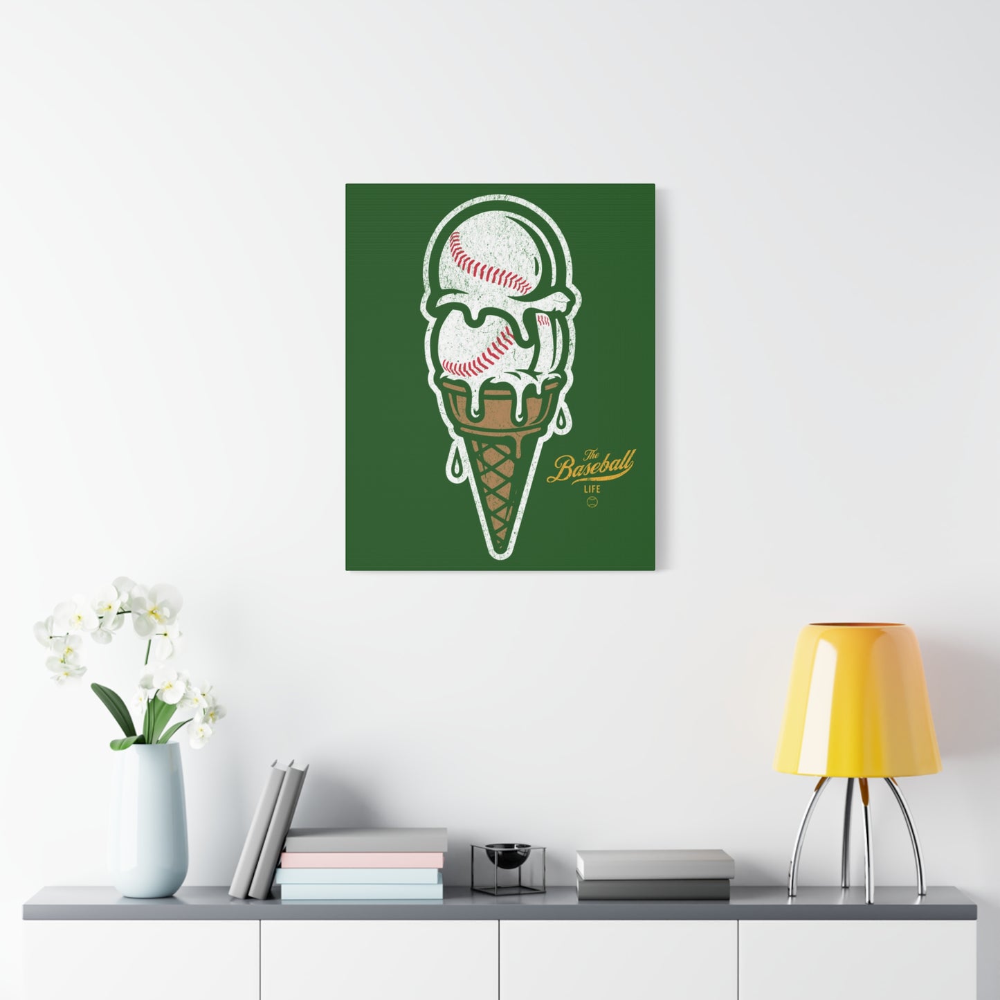 Baseball Ice Cream Cone Wall Art Canvas_Grass Green