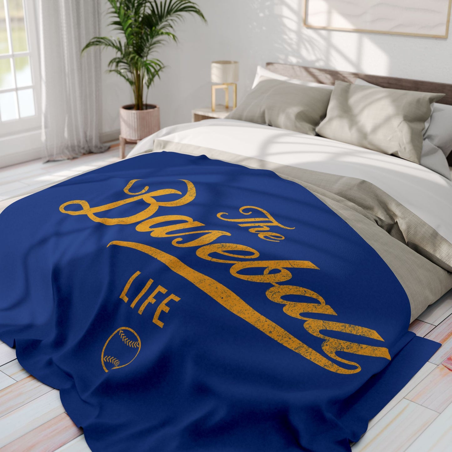 Fleece Blanket_Royal Blue w Yellow Gold Print