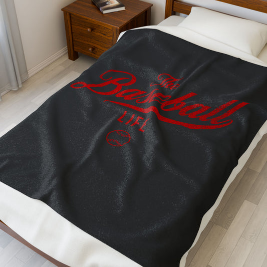 Velveteen Plush Blanket_Black with Red Print