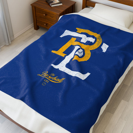 Velveteen Plush Blanket_The Baseball Life Retro Insignia_Royal Blue