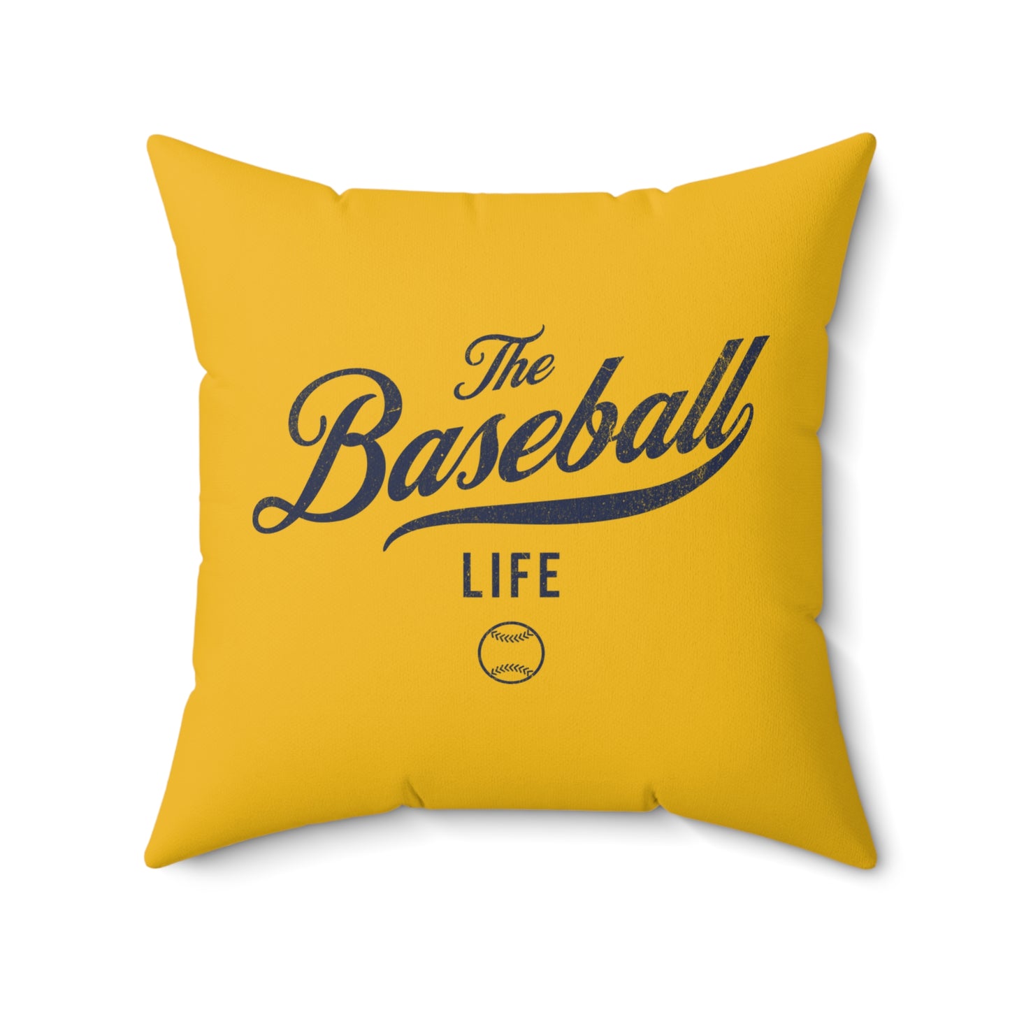 The Baseball Life Accent Pillow_Yellow w Navy Print