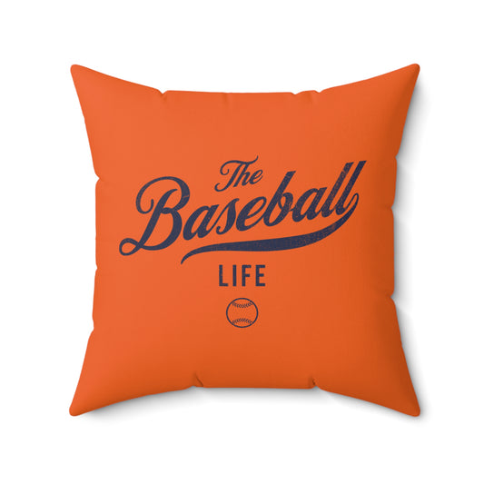 The Baseball Life Accent Pillow_Orange w Navy Print
