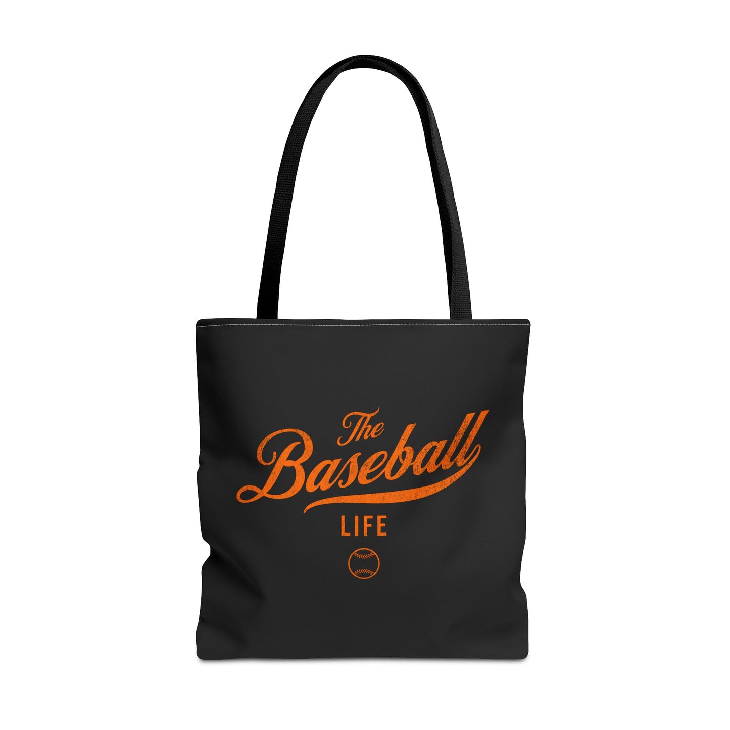 The Baseball Life Tote Bag_Black w Orange Print