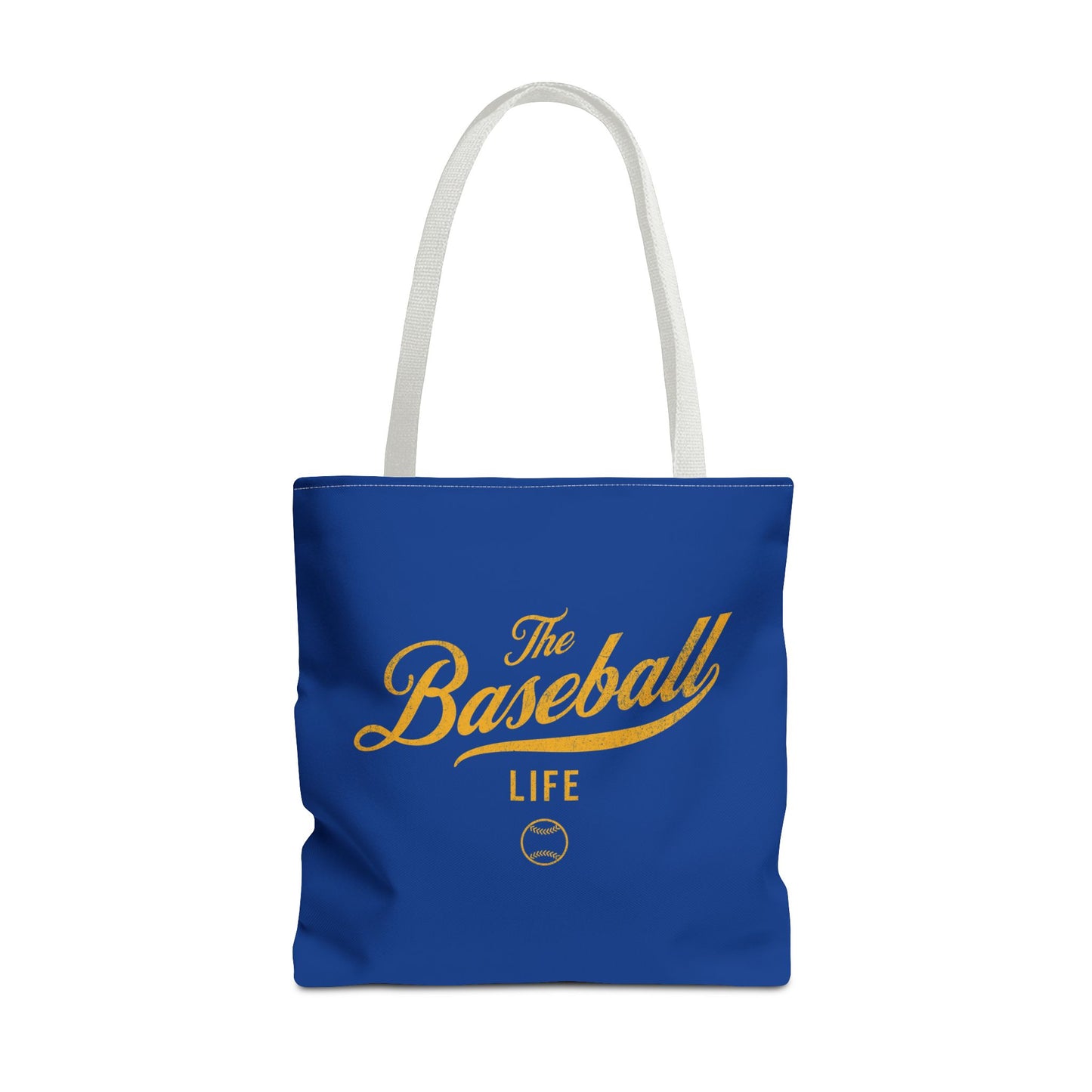 The Baseball Life Tote Bag_Royal Blue w Yellow Gold Print