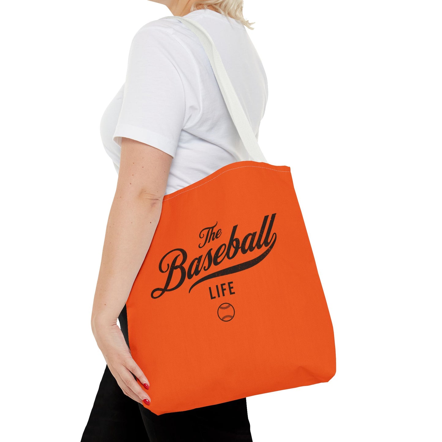 The Baseball Life Tote Bag_Orange w Black Print
