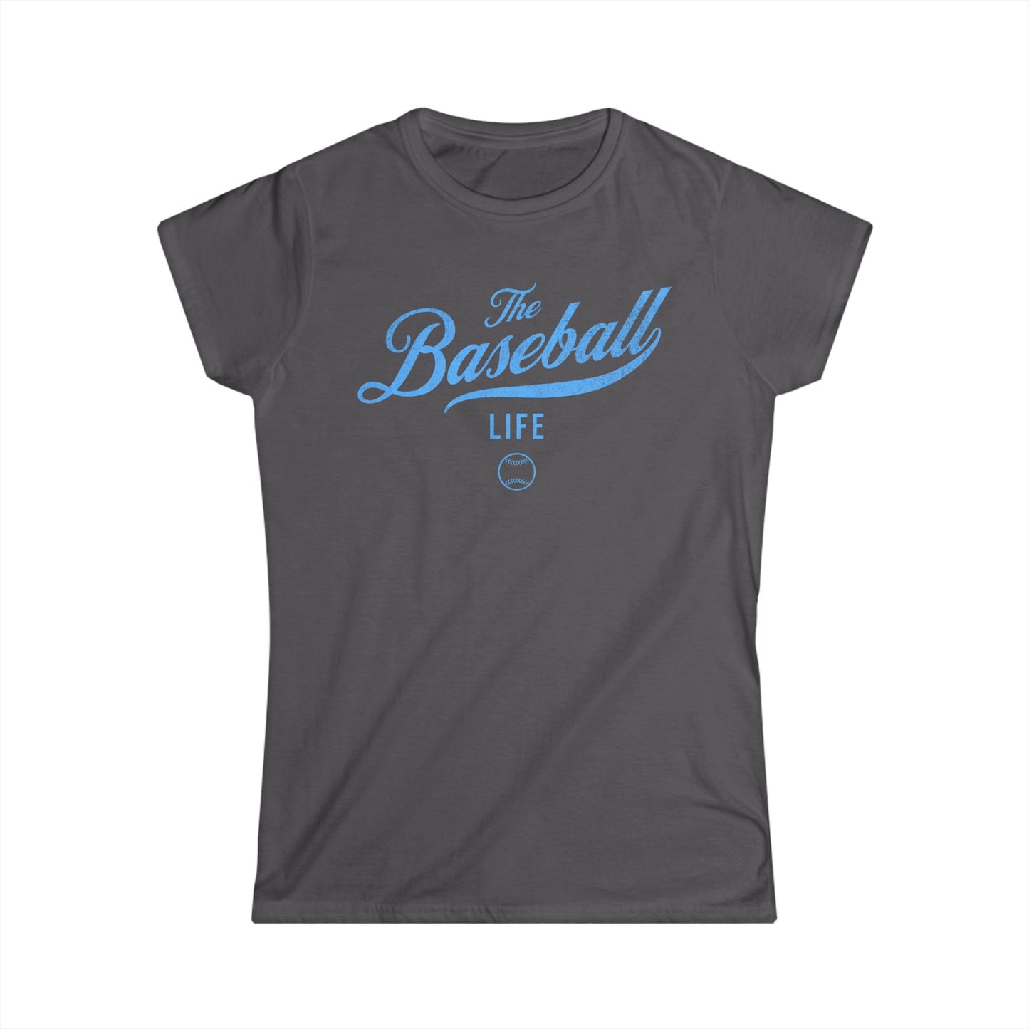 The Baseball Life Classic Script Tee_Women's_Carolina Blue Print