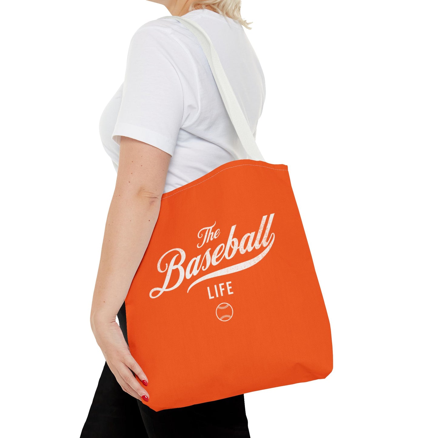 The Baseball Life Tote Bag_Orange w White Print