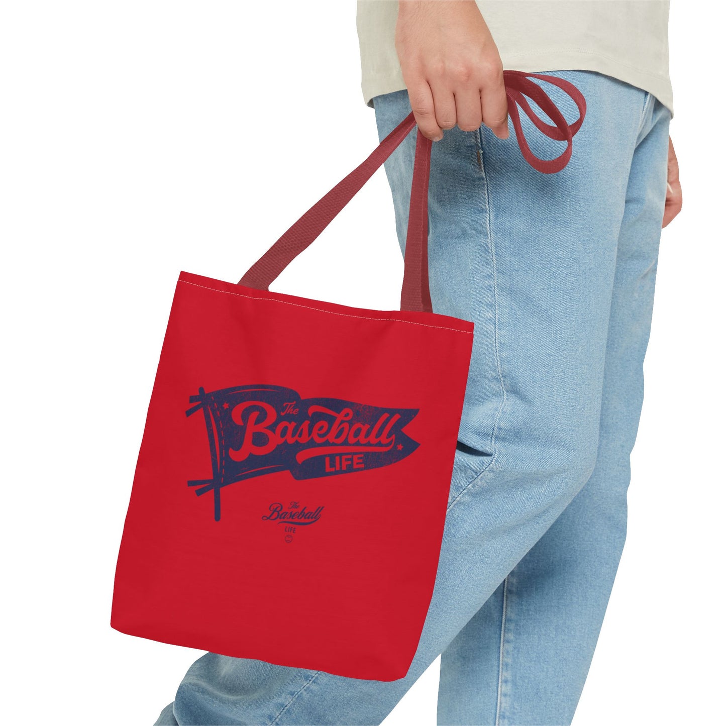 Vintage Pennant Tote Bag_Navy Print on Red