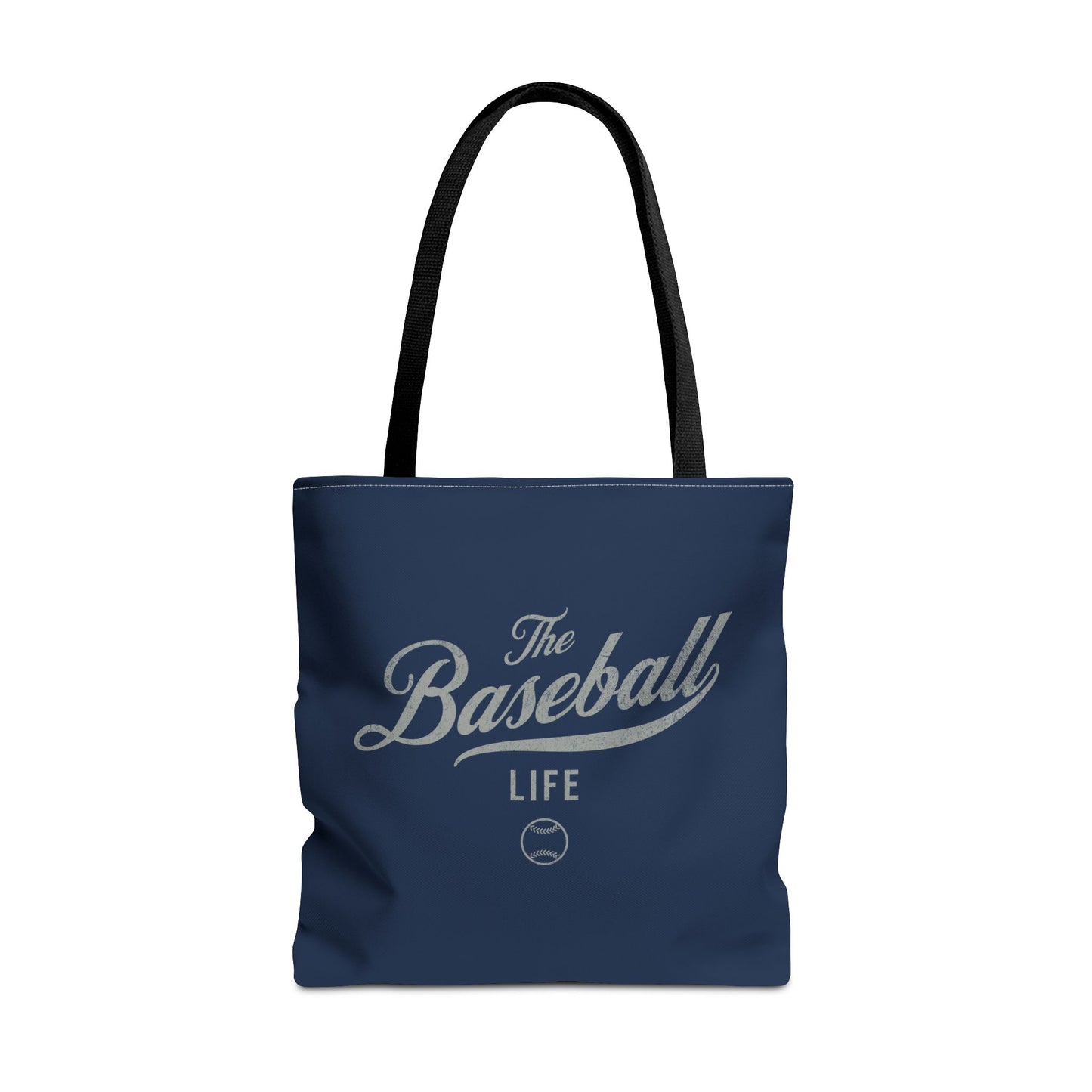 The Baseball Life Tote Bag_Navy w Silver Gray Print