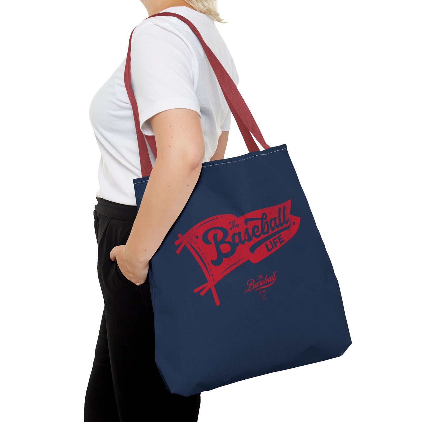 Vintage Pennant Tote Bag_Red Print on Navy