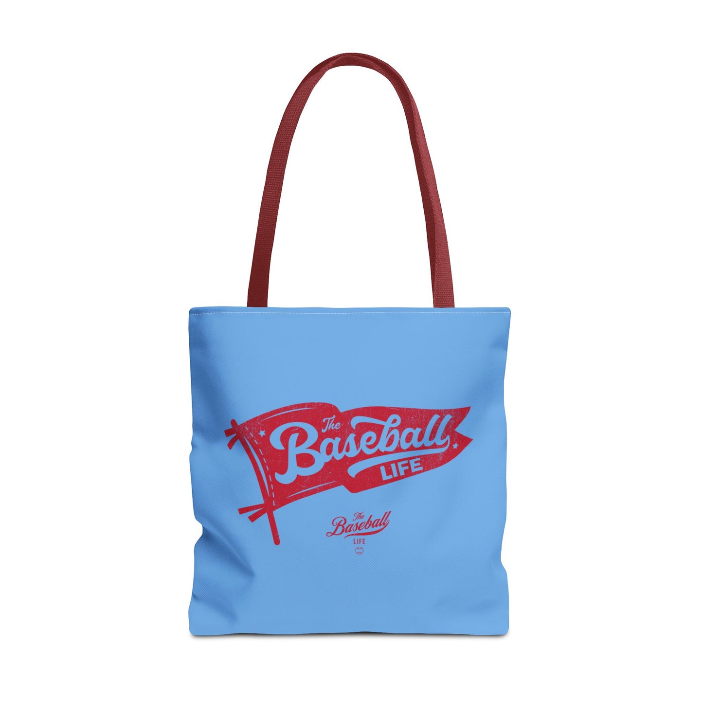 Vintage Pennant Tote Bag_Red Print on Carolina Blue