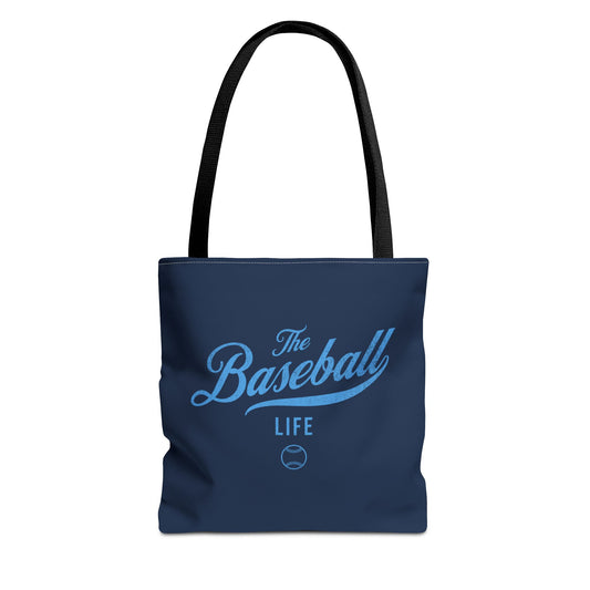 The Baseball Life Tote Bag_Navy w Carolina Blue Print