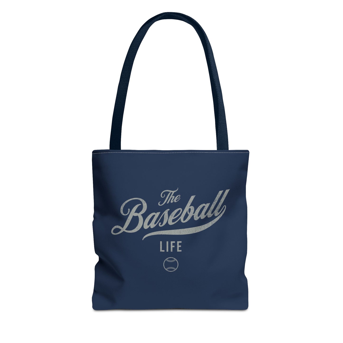The Baseball Life Tote Bag_Navy w Silver Gray Print
