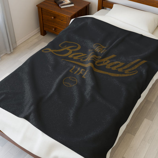 Velveteen Plush Blanket_Black with Old Gold Print