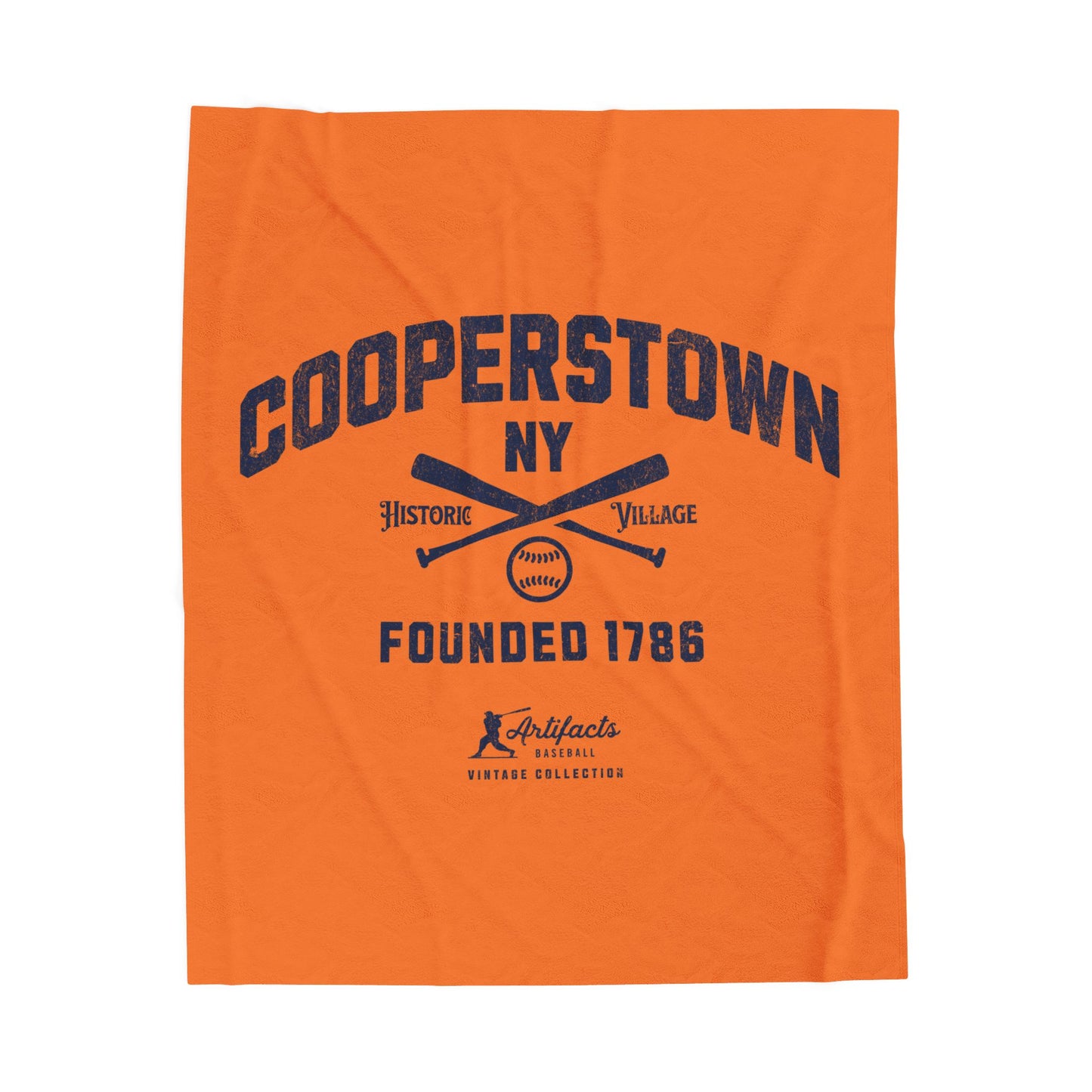 Velveteen Plush Blanket_Artifacts Baseball Collection_Cooperstown NY_Orange