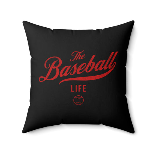 The Baseball Life Accent Pillow_Black w Red Print