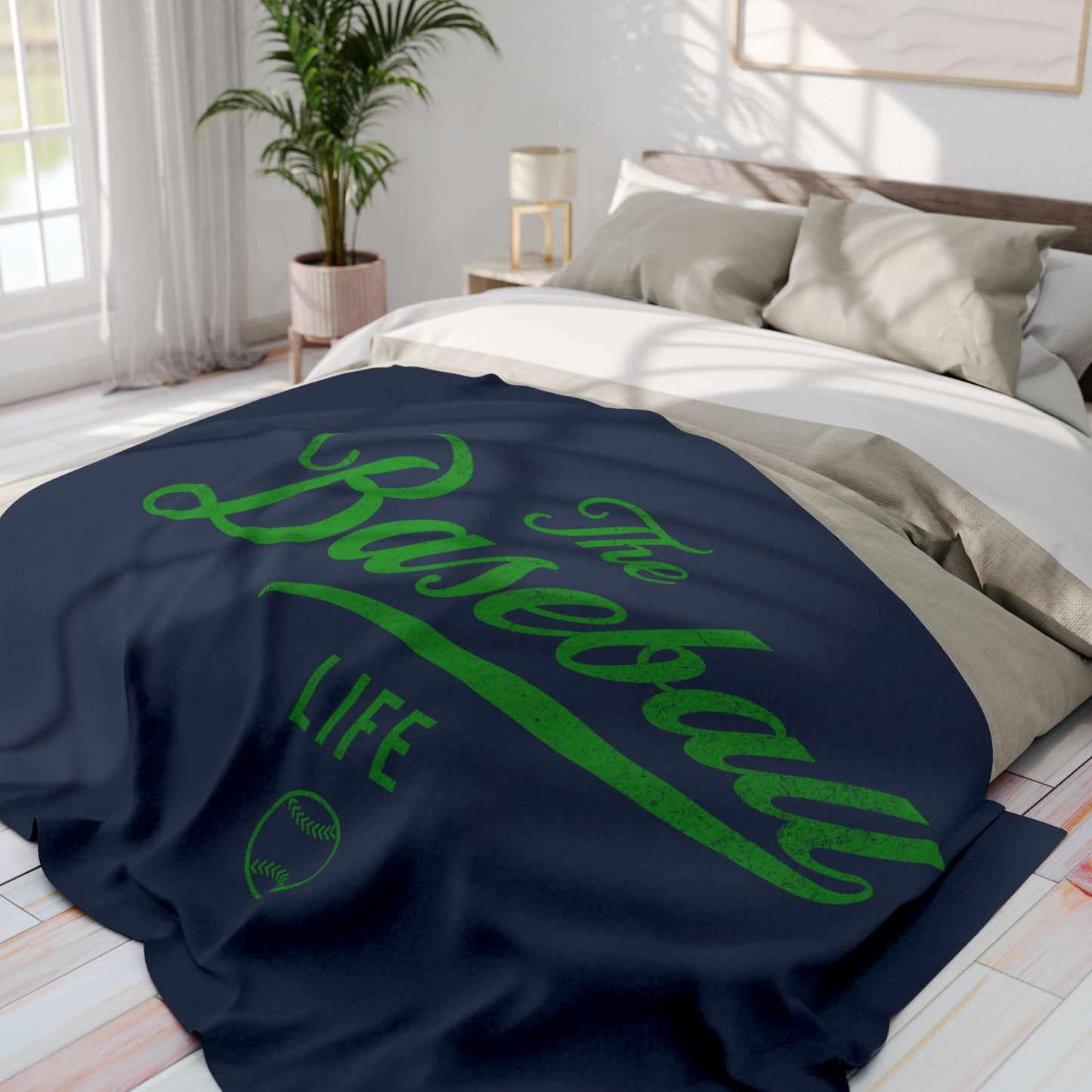 Fleece Blanket_Navy w Green Print