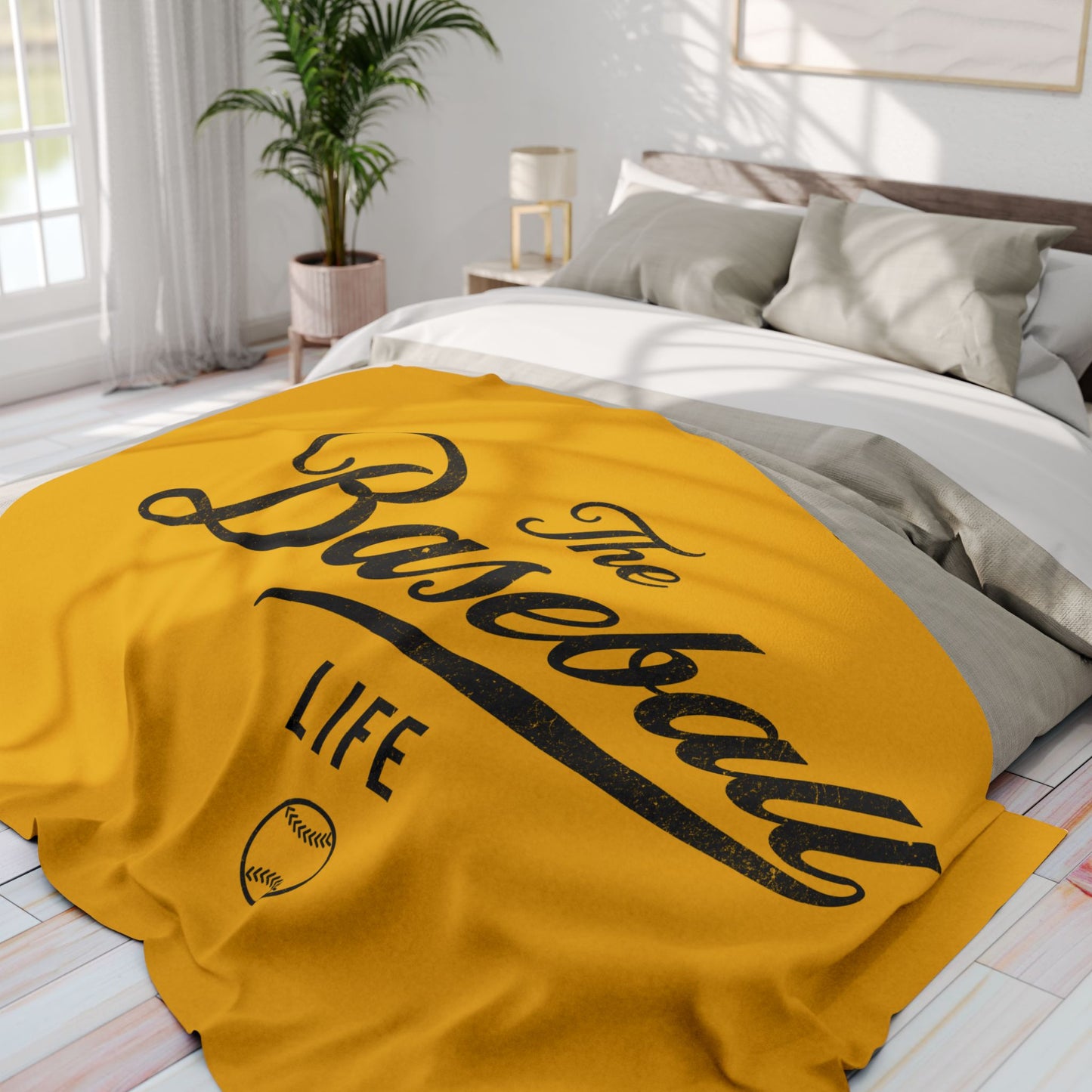 Fleece Blanket_Yellow Gold w Black Print