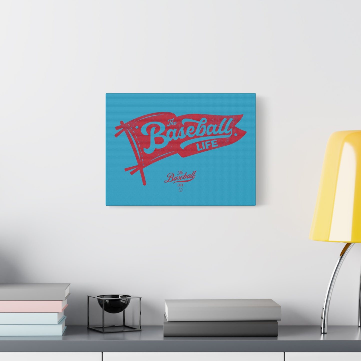 Classic Pennant Wall Art Canvas_Red Print on Turquoise