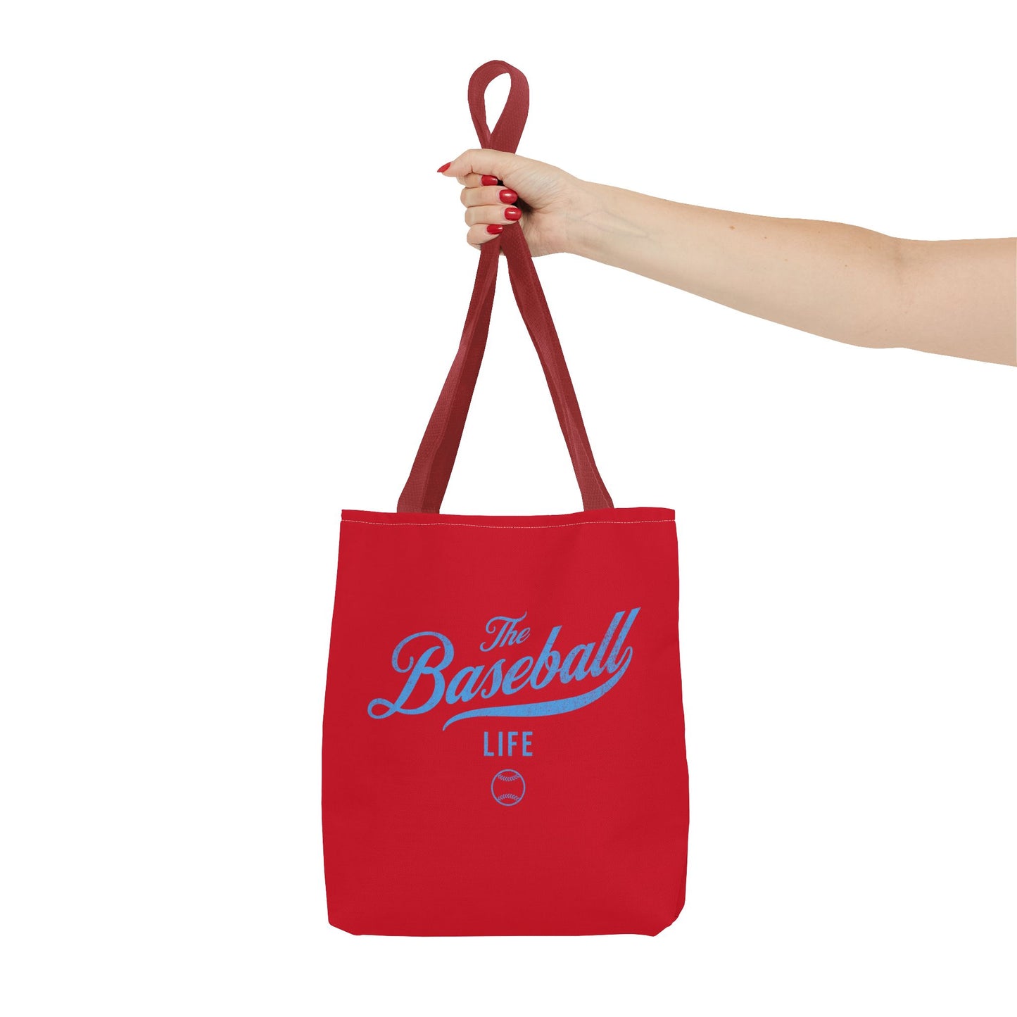 The Baseball Life Tote Bag_Red w Carolina Blue Print
