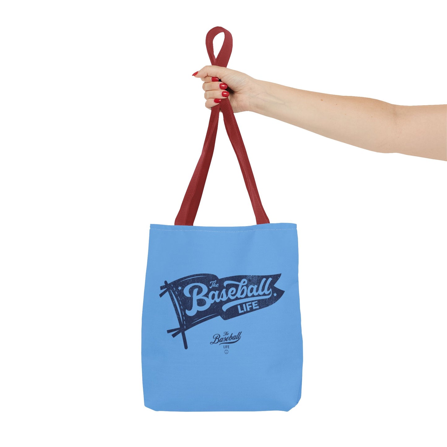 Vintage Pennant Tote Bag_Navy Print on Carolina Blue