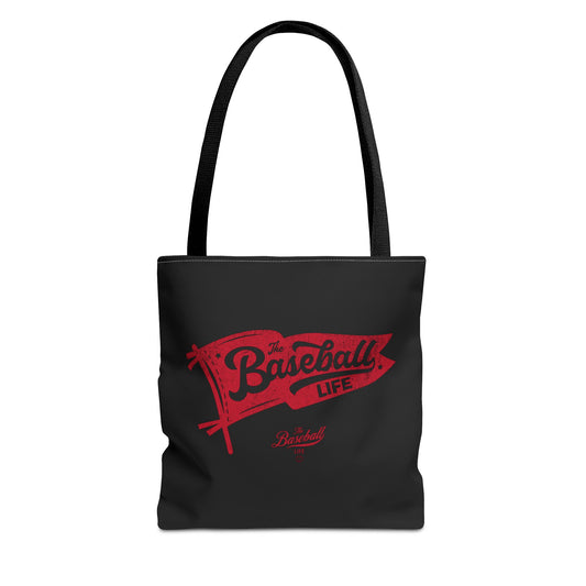 Vintage Pennant Tote Bag_Red Print on Black