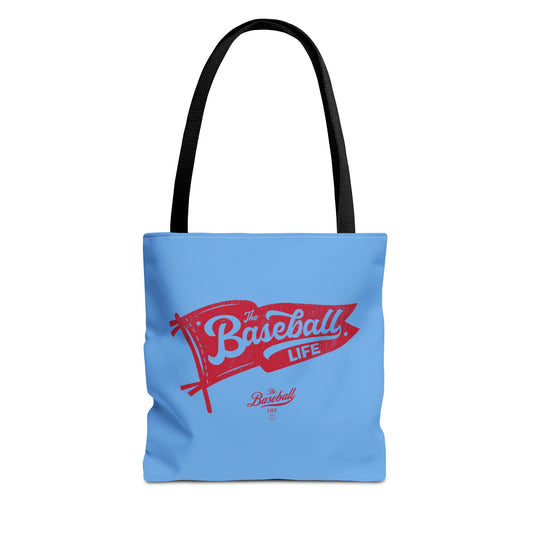 Vintage Pennant Tote Bag_Red Print on Carolina Blue