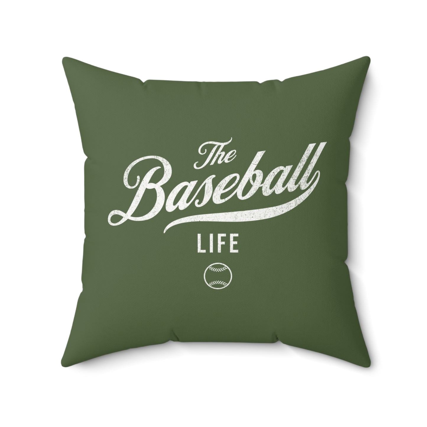 The Baseball Life Accent Pillow_Military Green w White Print