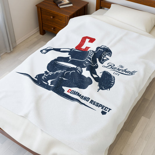 Velveteen Plush Blanket_Catcher_Command Respect_White