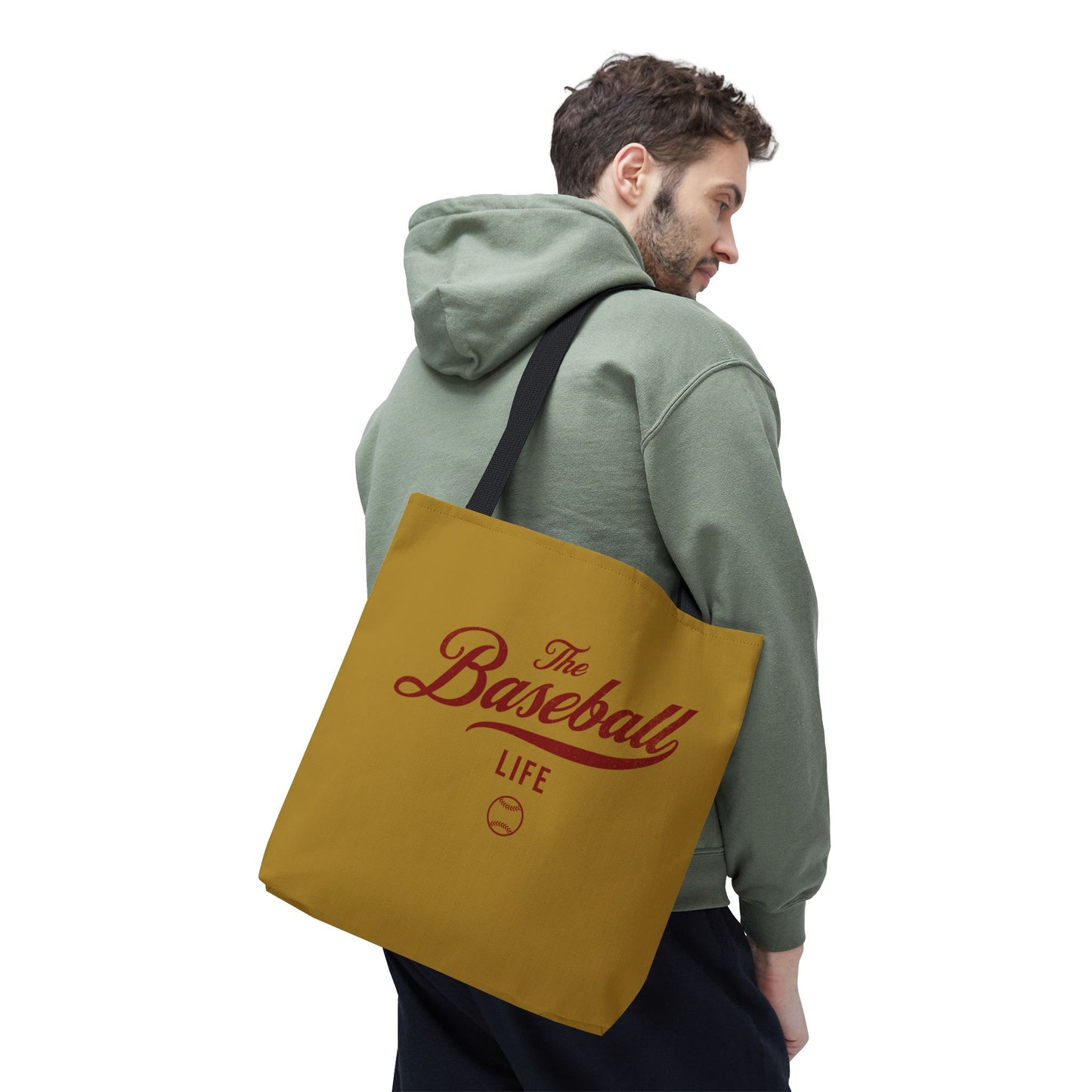 The Baseball Life Tote Bag_Old Gold w Maroon Print