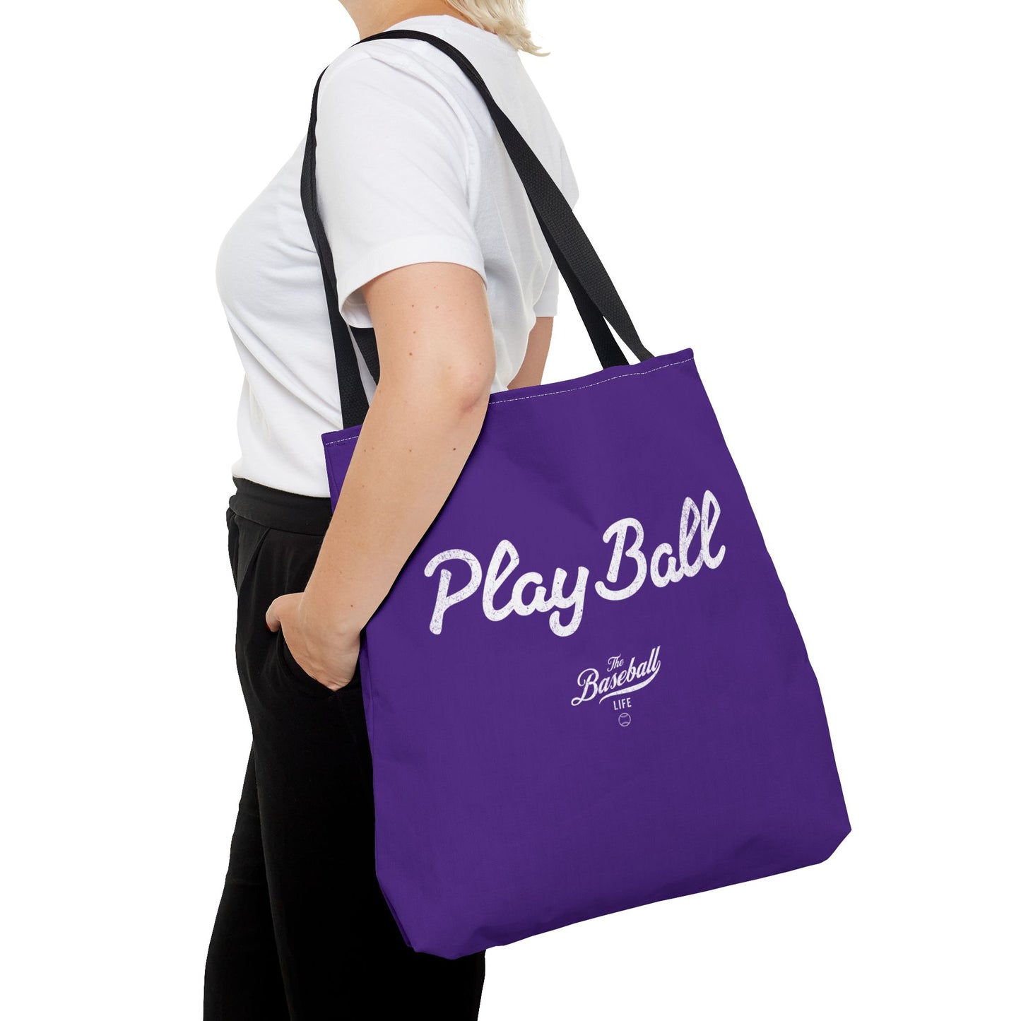 Play Ball Tote Bag_Purple with White Print