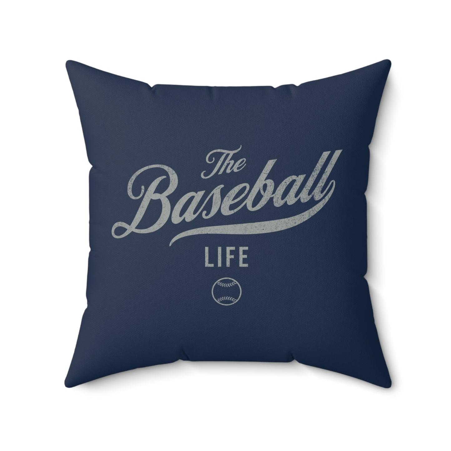The Baseball Life Accent Pillow_Navy w Silver Gray Print