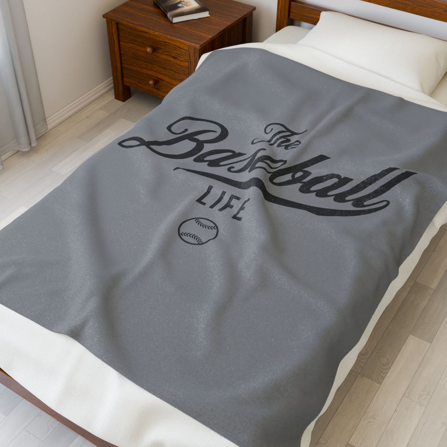 Velveteen Plush Blanket_Gray with Black Print