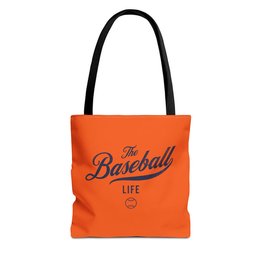 The Baseball Life Tote Bag_Orange w Navy Print