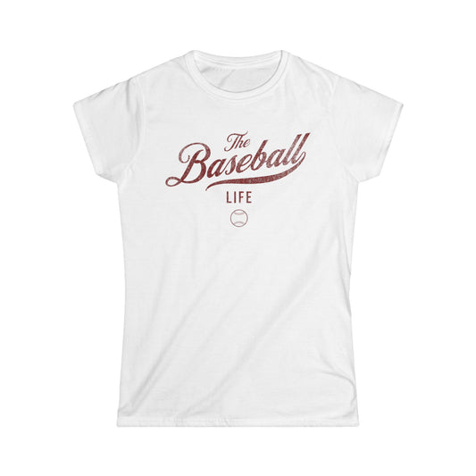 The Baseball Life Classic Script Tee_Women's_Maroon Print
