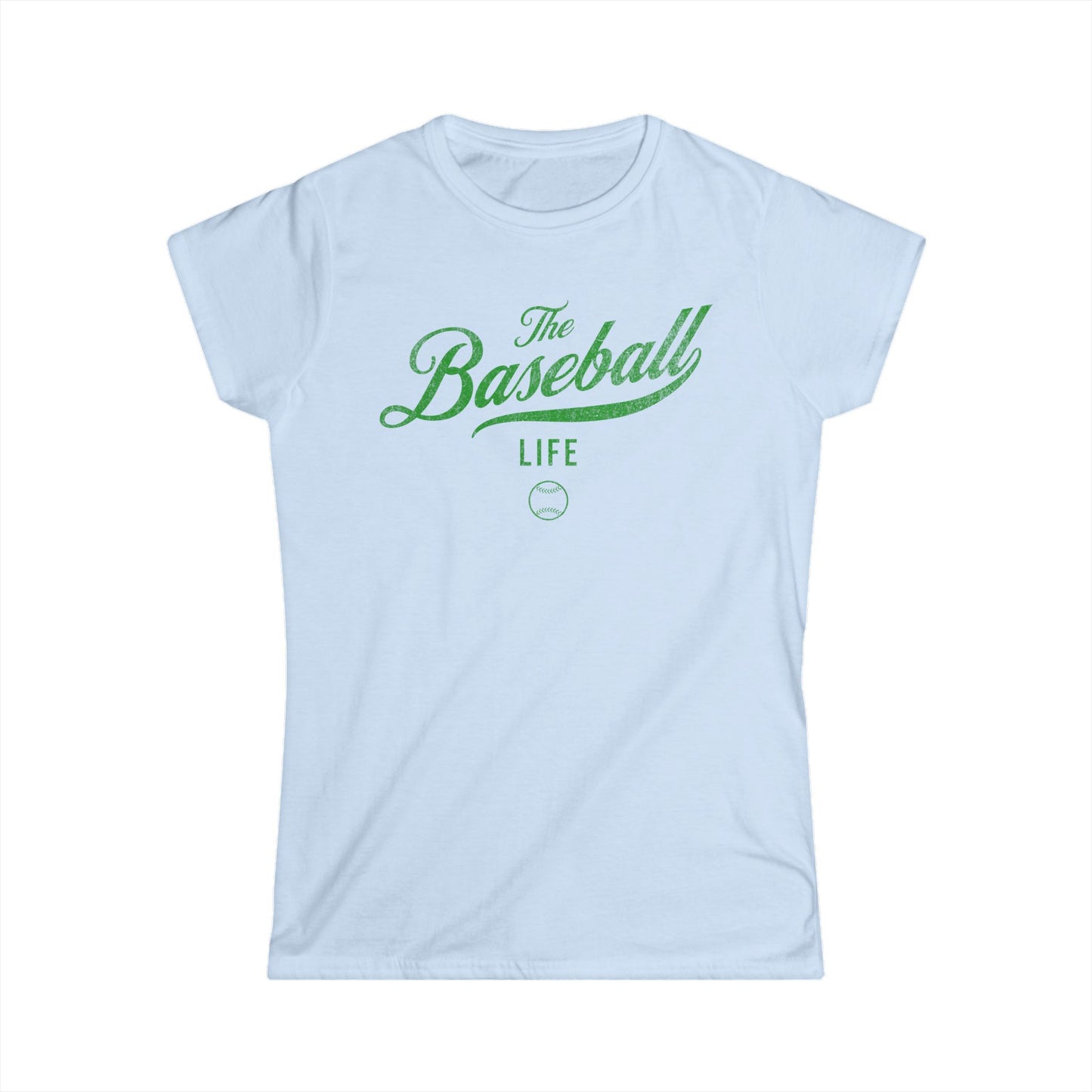 The Baseball Life Classic Script Tee_Women's_Green Print