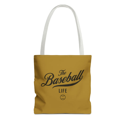 The Baseball Life Tote Bag_Old Gold w Black Print